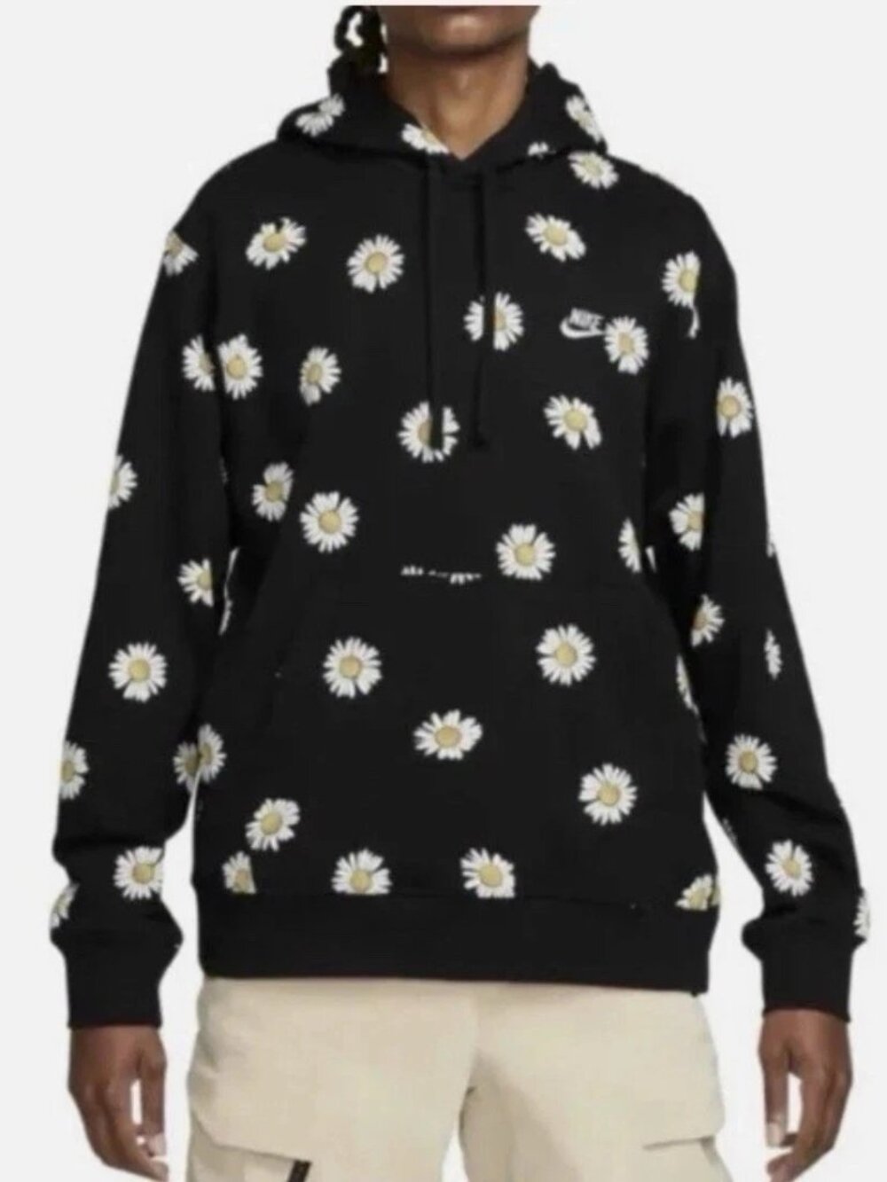 Nike Sportswear Daisy Fleece Hoodie Mens Black All Over Print DM6907-010 Size S